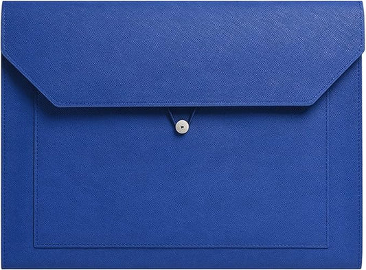 PU Leather A4 File Folder Document Holder 2 Pockets Portfolio Envelope Folder Case with Elastic String 3/4 Inch Expansion (Blue)