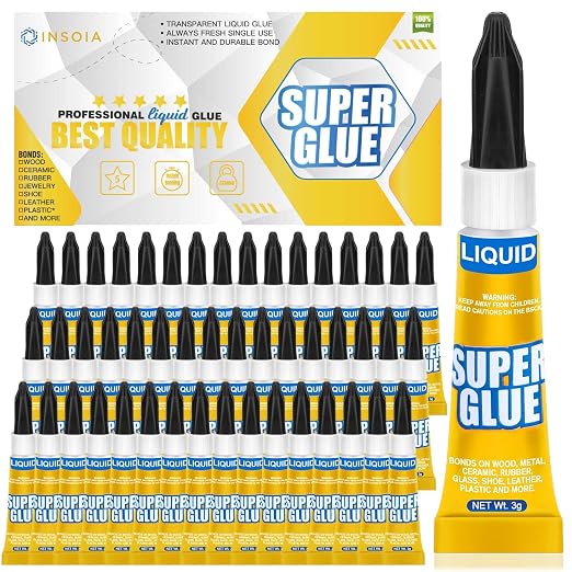 Super Glue Liquid Clear, 48 X 3g All Purpose Strong Adhesive Ca Glue Cyanoacrylate Quick Dry Instant Glue for Plastic, Metal, Ceramic, Shoe, Wood, Leather, Model, Rhinestone, Jewelry and DIY Crafts