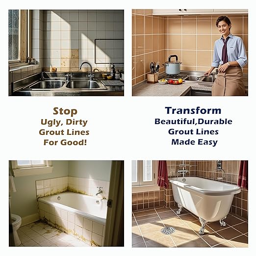 Epoxy Grout Gold 13.5 fl oz ｜Water & Stain Resistant & Zero Maintenance｜1:1 Auto-Mix Technology｜24hr Ready-to-Use｜Perfect for Shower Kitchen Pool | 10 Pearl Finishes for Tile & Stone