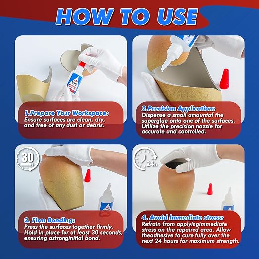 Ceramic Glue, Best Super Glue for Ceramic, Porcelain, Pottery and China Repair - Ultra Strong, Waterproof, High Temperature Resistant, Food Grade Adhesive for Mugs and Dishes, Tiles, Crafts, and More