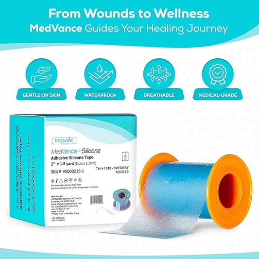 MedVance Silicone Tape Medical, Perforated Surgical Tape Sensitive Skin, Waterproof Tape for Skin, Medical Tape for Wound Care, Eyelash Tape, Gentle Skin Tape, 2" Width (3 Pack, 180 Inches)