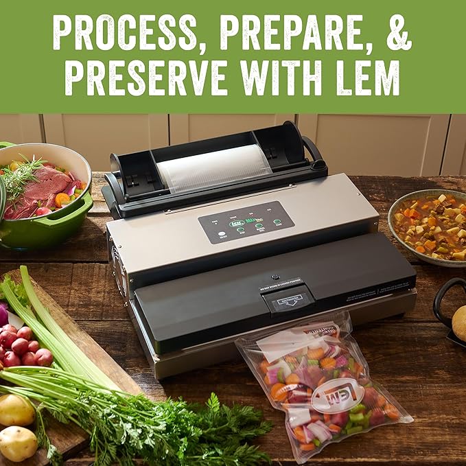 LEM Products MaxVac 500 Vacuum Sealer Machine, Heavy-Duty Aluminum Food Vacuum Sealer for Freezer Storage, Includes Bag Roll Holder, Cutter, Bag Roll