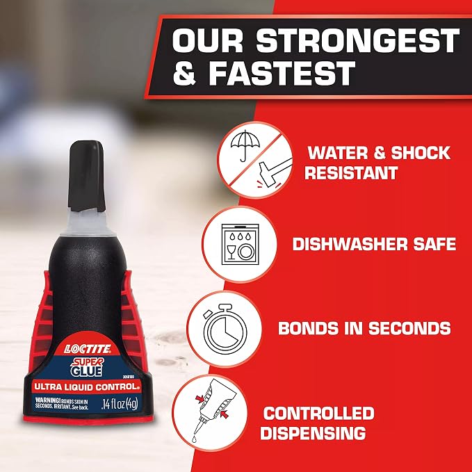 Loctite Super Glue Ultra Liquid Control, Clear, 0.14 fl oz Bottle, 6 Pack - Superglue for Plastic, Wood, Metal, Crafts & Repair, Cyanoacrylate Adhesive Instant Glue, Quick Dry