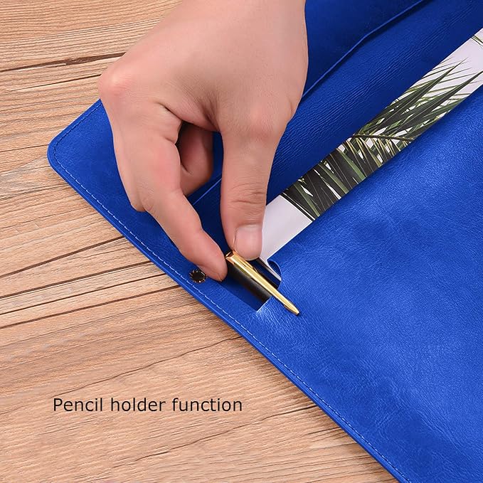 PU Leather A4 File Folder Document Holder Envelope Folder Case with Snap Closure for Receipt Contract Blue
