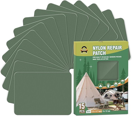 OAZ 15 Pieces 3.5 x 4.7 inch Nylon Repair Patches Nylon Fabric Patch Self-Adhesive Tent Repair Tape Waterproof Lightweight Repair Patches Repair Patch Kit for Clothing Down Jacket Bag (Green)