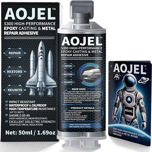 Metal Epoxy Repair System for Aluminum & Metal, 2-Part Cold Weld Load-Bearing Waterproof, Oil & Heat Resistant 392°F, Drillable Sandable Paintable, 30-Min Working Time 1.69 oz