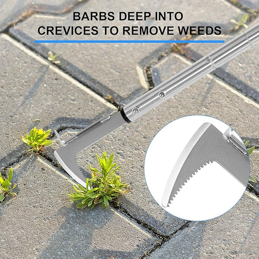 BARAYSTUS Crack Weeder, Stainless Steel Manual Crevice Weeding Tool, Long Handle Weed Grabber Remover, L-Shaped Manual Weeder Puller, Durable Crevice Weeding Tool for Sidewalk Garden Patio Lawn
