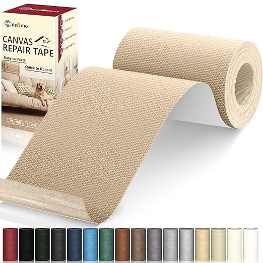 Cahomo Canvas Repair Tape 4x70 inch, Self Adhesive Canvas Fabric Tape, Canvas Fabric Patch Tape Kit, Fabric Repair Tape for Canvas Sofas, Headboards, Chairs, Curtains - Khaki