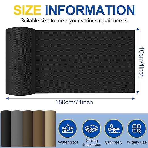 Fabric Repair Tape, Self Adhesive Canvas Repair Patch, Waterproof Outdoor Canvas Tape/Patch Kit for Sun Shades Clothing Tent Awnings Boat Cover Couches Black 4x71 inch