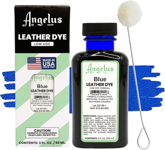 Angelus Leather Dye - Flexible Leather Dye for Shoes, Boots, Bags, Crafts, Furniture, & More 3oz, Dauber Included (Blue)