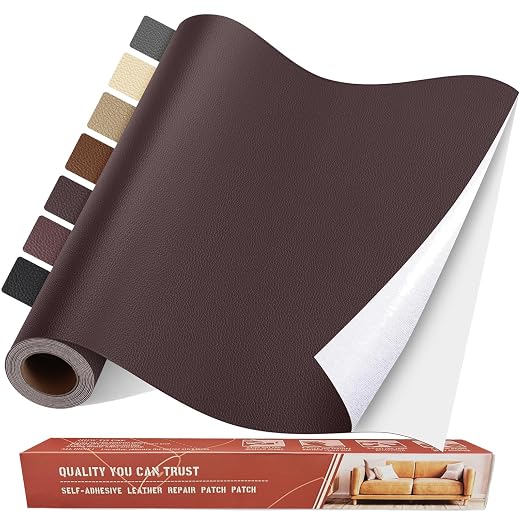 Self Adhesive Leather Repair Patch Kit, 16 in x 63 in Large Vinyl Leather Repair Tape for Furniture, Car Seat, Couch, Sofa, Chair Dark Brown