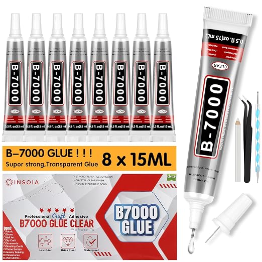 8 PCS 15ml B7000 Glue Clear with Precision Tip, Bedazzling Glue, Super Glues, Rhinestone Glue for Nail, Craft Glues, Jewelry Making, Nail Art, DIY, Makeup, Shoes