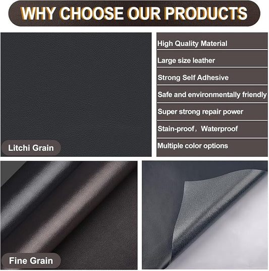 Self Adhesive Leather Repair Patch, Leather Patches for Furniture, Leather Repair Tape for Couch Sofa Car Seat Chair Furniture Repair, Leather Repair Kit (Dark Brown-Fine Grain, 17X79 Inch)