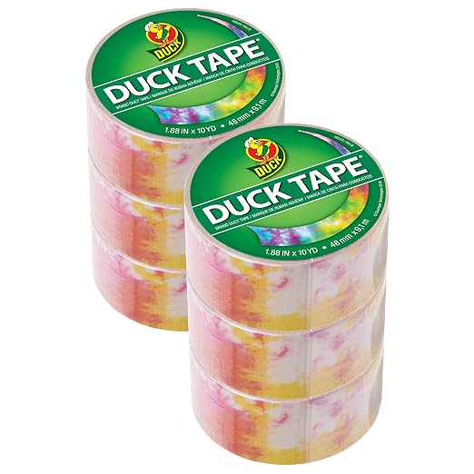 Duck Brand Duct Tape Colors and Patterns, 1.88 Inches x 10 Yards, Tie-Dye Duct Tape Pattern, 6 Rolls (241817)
