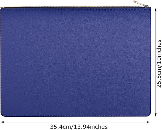 PU Leather A4 File Folder Zipper Document Holder Envelope Folder Case for Receipt Contract (1, Blue)