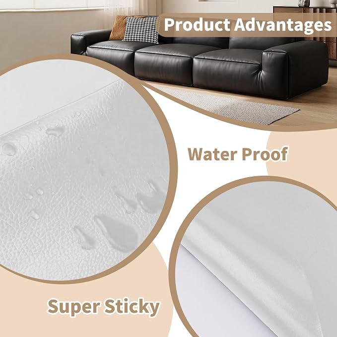 Leather Repair Patch,Self-Adhesive Leather,17X79inch,Self-Adhesive Waterproof,Scratch Resistant,DIY Large Patch for Sofas,Furniture,cabinets,Walls,Motorcycle Seats,car Seats (Off-White)