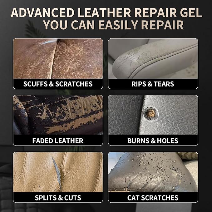 2026 New Advanced Leather Repair Gel, Upgrade Leather Repair Kit for Car Seat Vinyl Repair Kit, Professional Leather Repair Coloured Cream Gel, Multifunctional Couch and Jacket Repair Kit (A08)