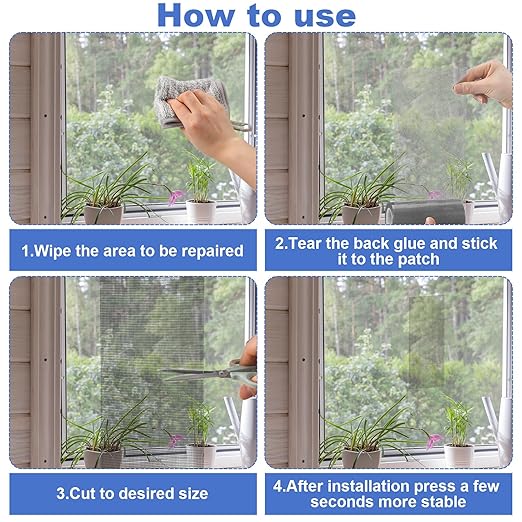 CroBlissful Extra Wide 8 inch x 30 ft Window Screen Tape Mesh Repair Strong Adhesive Waterproof Fiberglass Screen Repair Kit Patch for Window Door Tears Holes(Gray)