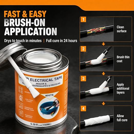 5.29 oz Liquid Electrical Tape Quick-Drying Insulating Glue with Brush Cap - Quick-Dry Waterproof Sealant for Wires, Cables, Connectors, Outdoor & Automotive Electrical Equipment (White)