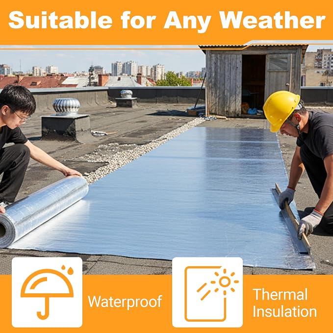 Waterproofing Membrane 39.6in x 196.9in Self-Adhesive Roofing Felt, Bitumen Waterproof Repair Tape Roof Underlayment Protector Roll Patch Seal Tape Roof Cladding for Roof Leak (3.3x16.4ft)
