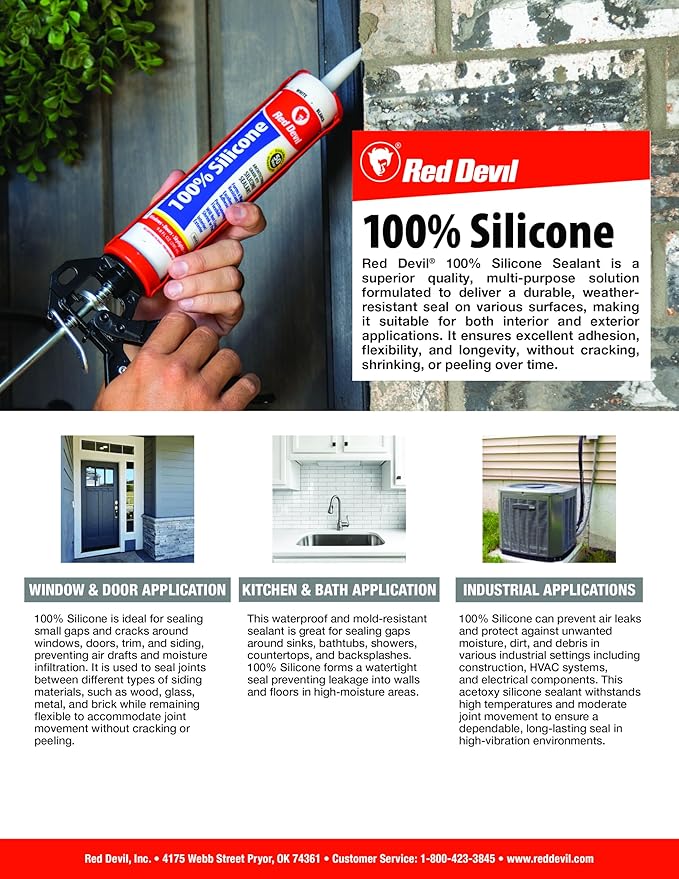 Red Devil 081650 100% Silicone Sealant Architectural Grade, 9.8 oz., Gray, 1 Pack