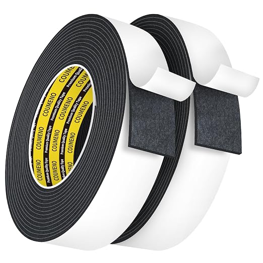 Single-Sided Adhesive EVA Foam Tape 2 Pack 1.8in x 16.4FT,Black Foam Weather Stripping,Door Seal & Window Insulation Tape,Waterproof Sound Proof Seal Strip for Doors,Garage Door/Gap Sealing