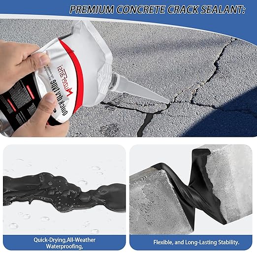 4 Pack Asphalt & Concrete Crack Filler, Fast-Dry Driveway Joint Sealant for Slabs, Patios & Pavement, Weather-Resistant Repair Adhesive