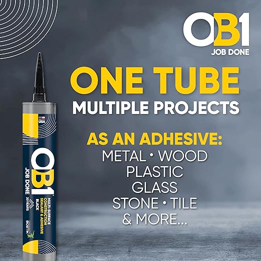 OB1 Universal Caulk Sealant & Adhesive Black 10.1oz | Professional Grade Premium All-in-One Advanced Hybrid 2-in1 | Water Resistant Internal & External | Shrink Crack UV & Fade Resistant | 1 Cartridge