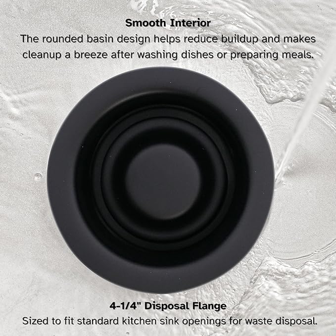 Westbrass D2089-62 4-1/4" Kitchen Sink Waste Disposal Drain Flange and Stopper, Matte Black