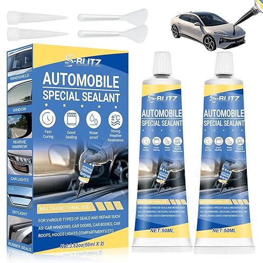 Window Sealant Black Silicone Sealant Water-Repellent Durable Sturdy, High Temperature Silicone Sealant Versatile Sealing Windscreen Sealant for Car Headlights, Rubber Seals (Blue)