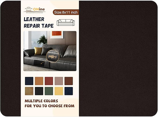 ONine Leather Repair Patch, Self-Adhesive Couch Patch, Multicolor Available Scratch Leather 8X11 Inch Peel and Stick for Sofas(Dark Brown-Fine Grain)