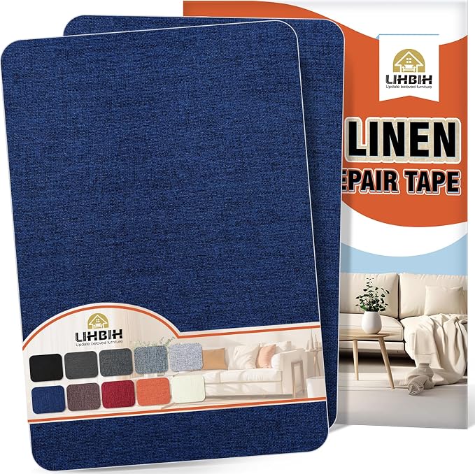 Linen Fabric Repair Tape 2 Pcs 8x12 Inch, Self Adhesive Couch Patch Repair Fabric Tape for Furniture, Linen Patch Kit for Couch, Carpet, Upholstery, Chair, Sofa, Cushion, Bag (Navy Blue)