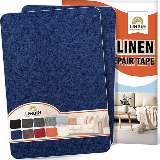 Linen Fabric Repair Tape 2 Pcs 8x12 Inch, Self Adhesive Couch Patch Repair Fabric Tape for Furniture, Linen Patch Kit for Couch, Carpet, Upholstery, Chair, Sofa, Cushion, Bag (Navy Blue)