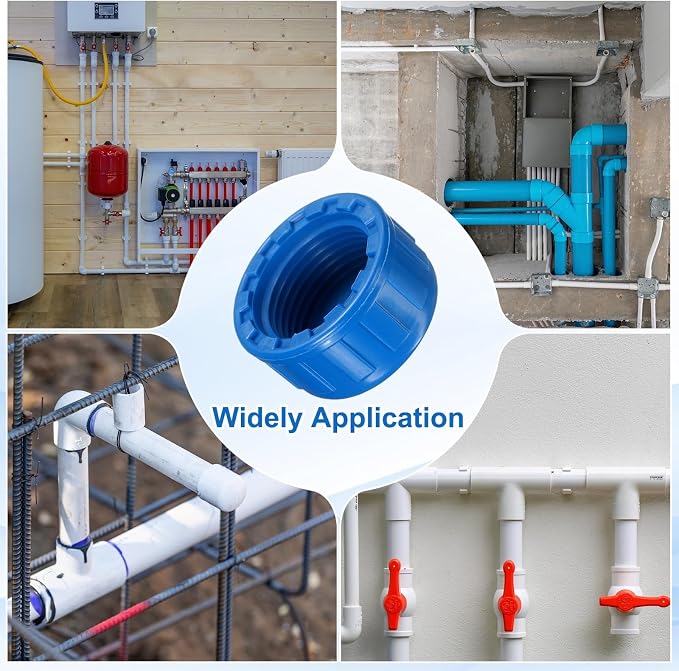 uxcell 12Pcs 3/4 Inch PT Female Thread PVC Pipe Fitting Cap, Cleanout Water Drain End Caps, Pipe Plug Socket Fittings with Tape for Water Heater Supply Lines, Plumbing, Blue