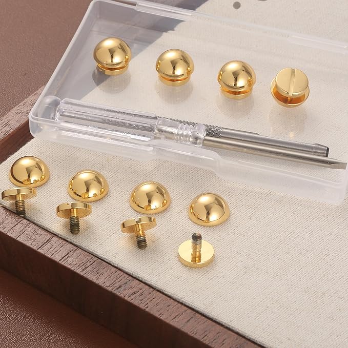 Notgia 8 Sets 12MM Purse Hardware Brass Studs for Clothing Rivets for Leather Purse Feet for Handbags Spikes and Studs for Repair and Decorate Clothing Shoes Belt Pet Collar Leather Craft (Gold)