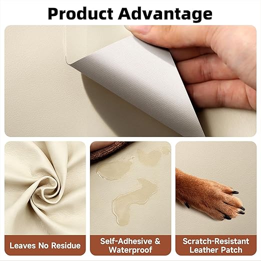 15.7 x 59in Beige Leather Tape, self-Adhesive Leather Repair Patch, for car seat Repair, Vinyl Repair kit, Suitable for Sofas, Furniture, Seats,Strong Adhesive Leather Repair Tape