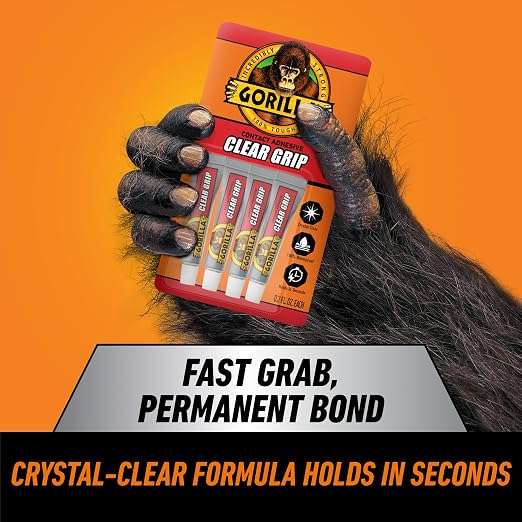 Gorilla Clear Grip Waterproof Contact Adhesive Minis, Four .2 Ounce Tubes, Clear, (Pack of 1)