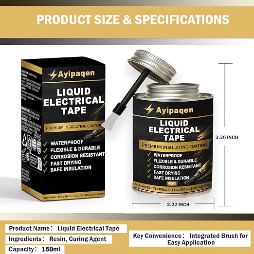 Liquid Electrical Tape Waterproof, 150ml Liquid Tape for Wire Insulation & Repair, Fast Drying Flexible Electrical Sealant, Heat Resistant Liquid Electrical Tape for Outdoor Indoor Use