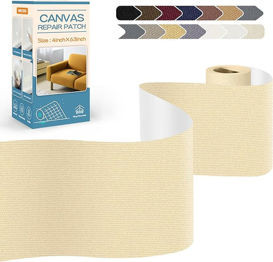 KING MOUNTAIN Canvas Repair Tape,Outdoor Gear Patch, 4×63 Inches,Waterproof,Self-Adhesive for Repairing Boat Covers,Sun Shades,Sofas,Tents,Lounge Chairs,Awnings (Beige2.0)