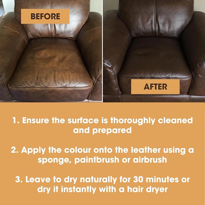 Furniture Clinic Leather Repair Paint | 2-in-1 Seal and Color | Use on Scratches, Tears, and Holes in Car Seats, Furniture | Quick and Easy Leather Repair Kit for Furniture (Beige, 50ml / 1.7oz)
