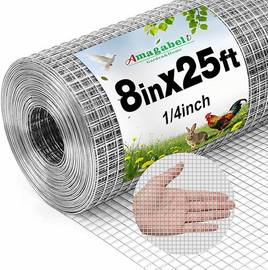 Amagabeli Hardware Cloth 8 inch x 25 ft 1/4 Inch Galvanized Wire Mesh Small Animal Barrier for Foundation Vents Fence Gaps Shed Bottom Chicken Coop Repair Rustproof Critter Blocker Screen DIY Craft