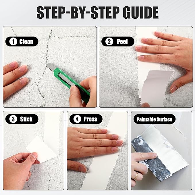 Tape Serrated Edge for Drywall Patch Joint Repair- High Adhesion, Easy Tear Wall Repair Tape(2in*32ft, White)