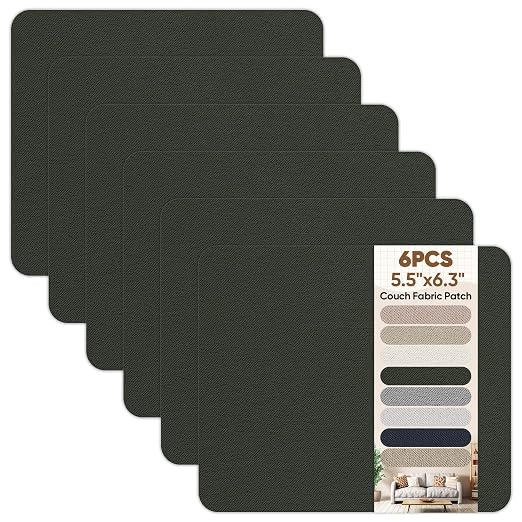 Suede Couch Patch Repair Fabric,6-Piece Self-Adhesive Microfiber Patches，Quick Fix Sofa Chair Car Seat,Furniture & Upholstery Repair Kit. (Green)