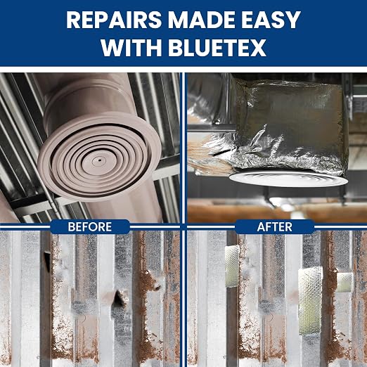 BlueTex Insulationㅤ HVAC Aluminum Foil Tape 2 inch x 150 ft (6 mil), Professional Grade Silver Metallic Tear-Proof HVAC Tape, Heavy Duty Aluminum Tape for Ductwork, Dryer Vent & Insulation - 12 Rolls