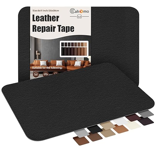 Cahomo Self-Adhesive Leather Repair Patches Tape for Couches - 8x11 inch, Vinyl & Leather Repair Kit for Furniture, Car Seats, Handbags, Jackets - Black