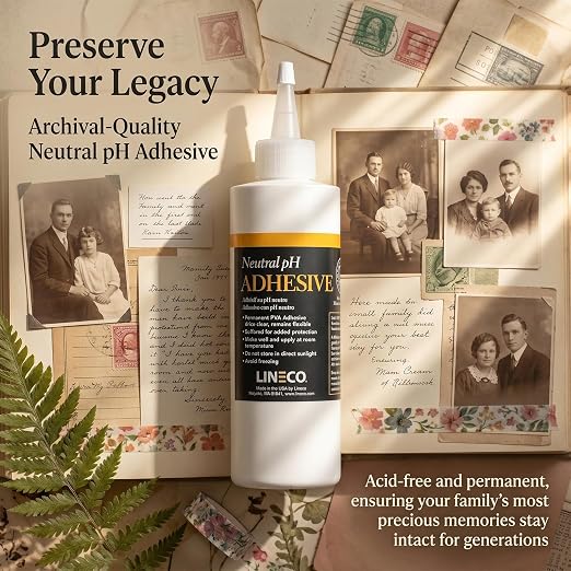 LINECO Neutral pH Adhesive 8 Oz, Acid-Free, All-purpose Glue, Dries Clear and Remains Flexible. Used for Bookbinding and Book Repair, Framing, Collages, Paper Art and Crafts
