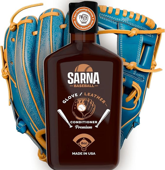 SARNA BASEBALL Glove Conditioner, Liquid, 8 Oz – Water-Based, Non-Darkening, No Sticky Residue – Glove Conditioner for Mitts, Baseball & Softball Gear Made in USA