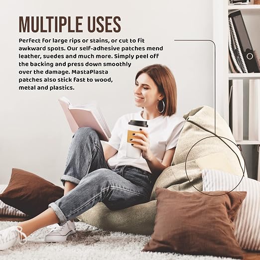 MastaPlasta Instant Upholstery Quality Self-Adhesive Repair Patch. XL Size - Beige Suede - 11in x 8in / 28cmx20m. Easily Fix Couches, Car Seats, Bags & Other Suede, Leather and Velvet Items!