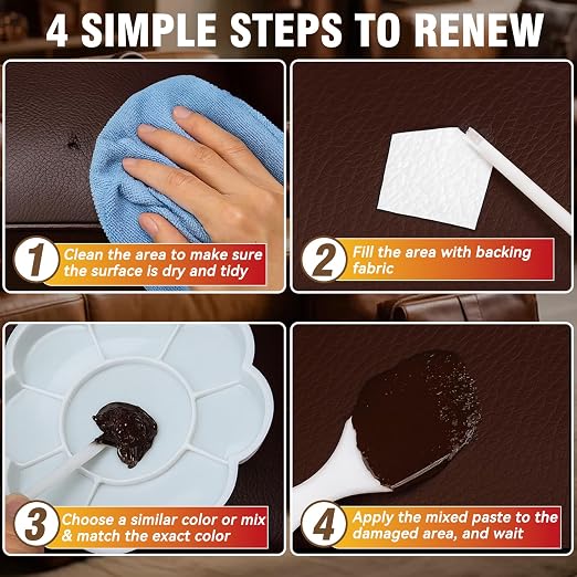 Leather Repair Kit for Furniture, Leather Seat Repair Kit for Cars, Vinyl Repair Kit for Sofa, Purse, Jacket, Restore Any Material, Fix Scratches, Tears, Holes with Easy Instructions, Match Any Color