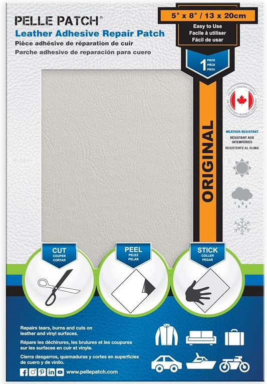 Self Adhesive Leather Repair Patch for Car Seat - 25 Colors Available - Original 5x8 - Grey